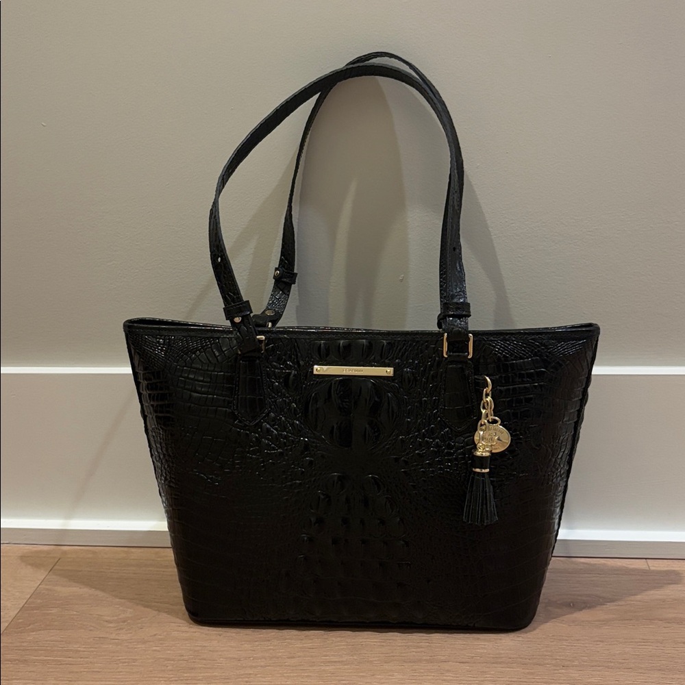 Black BRAHMIN Croc-Embossed Tote Bag